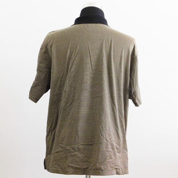 Alan Flusser Golf Tan Striped Cotton Short Sleeve Polo Mens Large Shirt - Picture 2 of 5